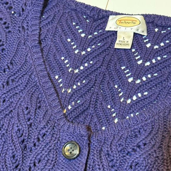 Talbots Purple Cardigan Women's Petite Large Long Sleeve Cable Knit - Picture 2 of 7